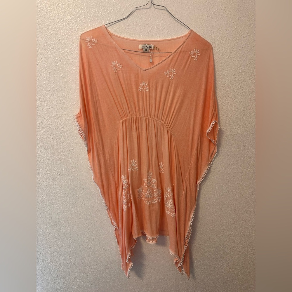 Simply Noelle, blush pink, sheer mu mu style, long flowy top, size s/m